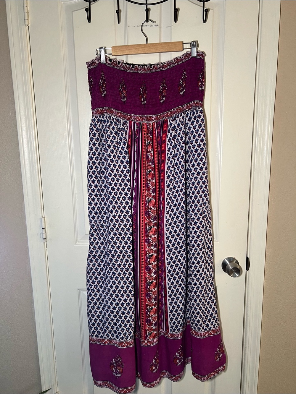 Angie Strapless Smocked Boho Floral Maxi Dress